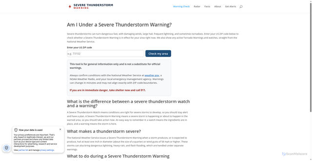 Security scan screenshot of https://severethunderstormwarning.com/