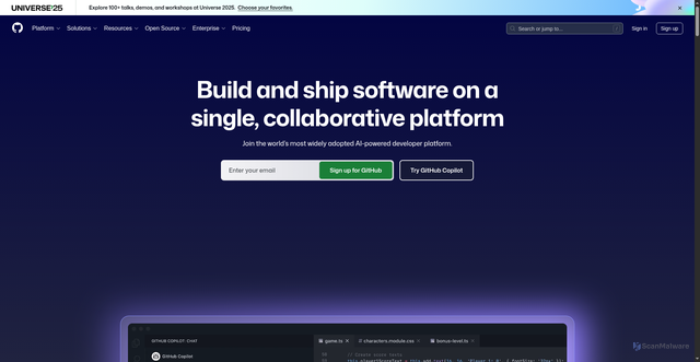 Security scan screenshot of https://www.github.com/