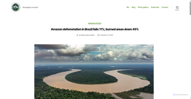 Security scan screenshot of https://www.butlernature.com/2025/10/31/amazon-deforestation-in-brazil-falls-11-burned-areas-down-45/