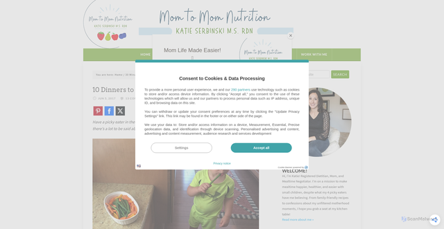 Security scan screenshot of https://momtomomnutrition.com/mom-life/10-dinners-try-picky-eater/