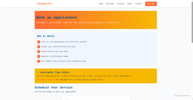 Security scan screenshot of https://plumber-template.pages.dev/book-appointment/