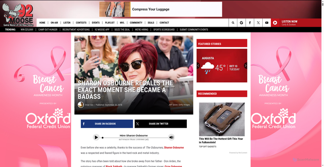 Security scan screenshot of https://92moose.fm/sharon-osbourne-recalls-the-exact-moment-she-became-a-badass/