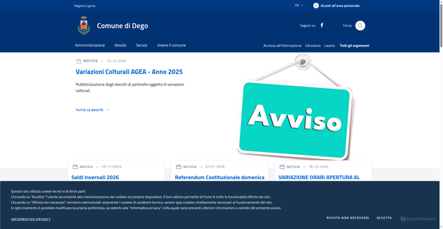 Security scan screenshot of https://www.comune.dego.sv.it/