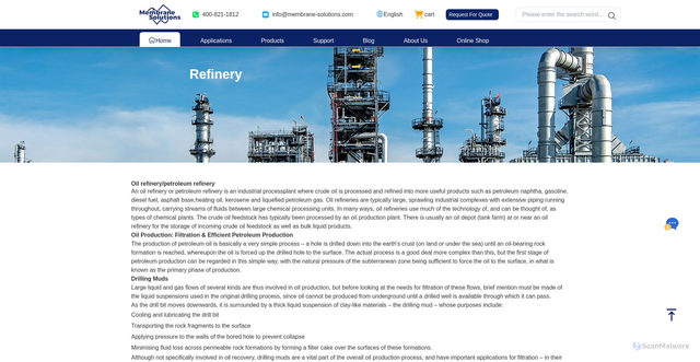 Security scan screenshot of https://www.membrane-solutions.com/Refinery.htm