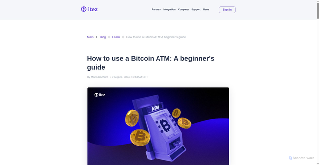 Security scan screenshot of https://itez.com/en/blog/education/how-to-use-bitcoin-atm-guide