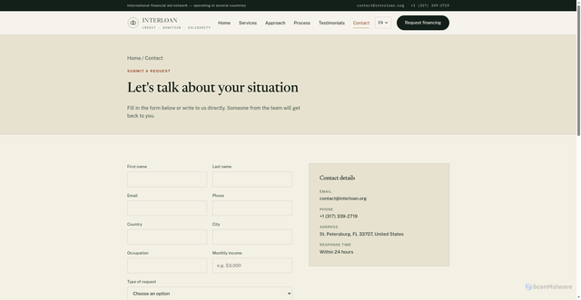 Security scan screenshot of https://interloan.org/en/contact.html