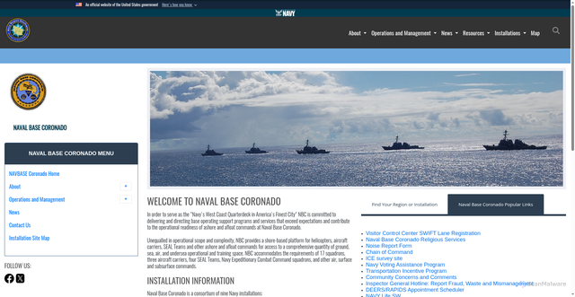 Security scan screenshot of https://cnrsw.cnic.navy.mil/installations/navbase-coronado/