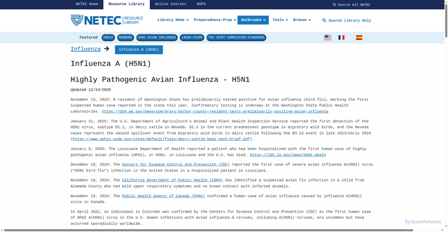 Security scan screenshot of https://repository.netecweb.org/exhibits/show/influenza/h5n1
