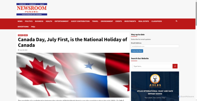 Security scan screenshot of https://newsroompanama.com/2025/06/28/canada-day-july-first-is-the-national-holiday-of-canada/