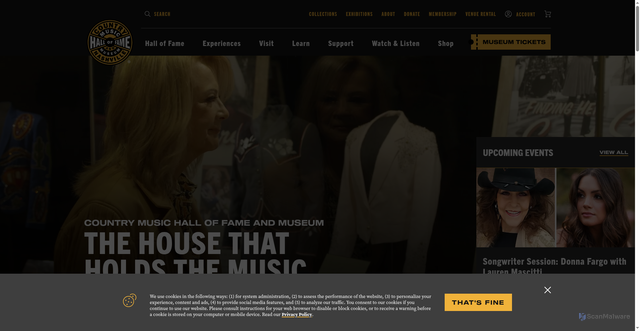 Security scan screenshot of https://www.countrymusichalloffame.org/