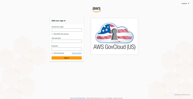 Security scan screenshot of https://us-gov-west-1.signin-fips.amazonaws-us-gov.com
