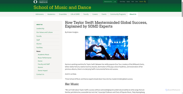 Security scan screenshot of https://musicanddance.uoregon.edu/TaylorSwift