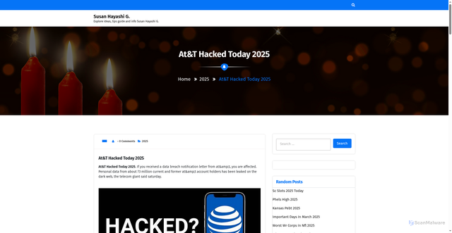 Security scan screenshot of https://susanhayashig.pages.dev/nast-att-hacked-today-2025-ijzal/