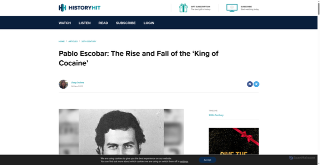 Security scan screenshot of https://www.historyhit.com/pablo-escobar-the-rise-and-fall-of-the-king-of-cocaine/