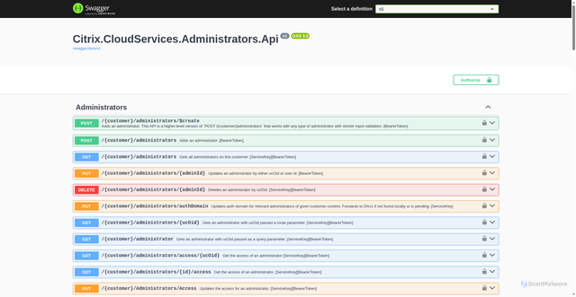 Security scan screenshot of https://administrators-australiaeast-release-a.citrixworkspacesapi.net