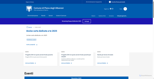 Security scan screenshot of https://comune.pianadeglialbanesi.pa.it/