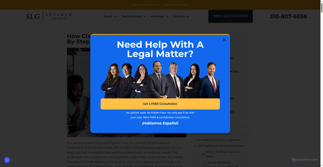 Security scan screenshot of https://www.setarehlaw.com/how-class-action-lawsuits-work/