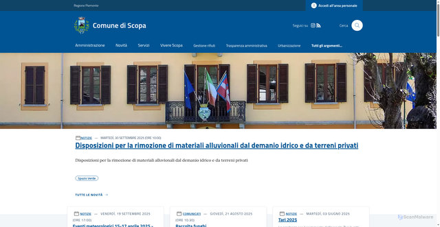 Security scan screenshot of https://www.comune.scopa.vc.it/