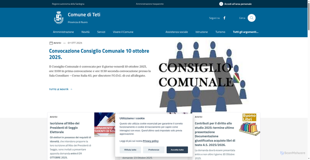 Security scan screenshot of https://www.comune.teti.nu.it/