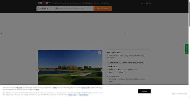 Security scan screenshot of https://www.teeoff.com/courses/1504761-tpc-twin-cities-details