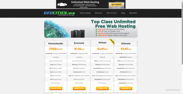 Security scan screenshot of https://www.geocities.ws