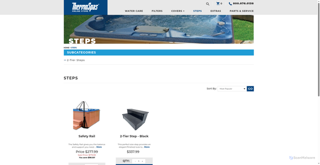 Security scan screenshot of https://online.thermospas.com/Cabinets-s/55.htm