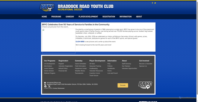 Security scan screenshot of https://www.brycsoccer.org/bryc-celebrates-over-50-years-of-service-to-families-in-the-community/