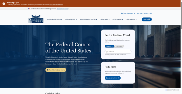 Security scan screenshot of https://www.uscourts.gov/