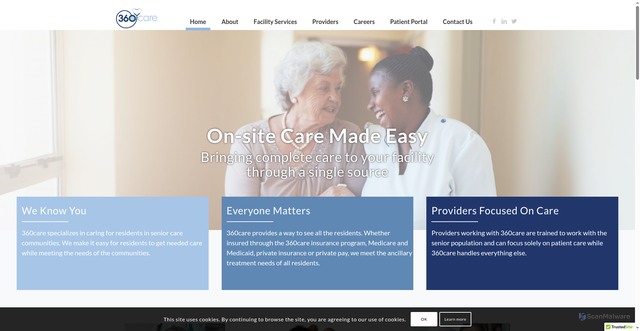Security scan screenshot of 360care.com