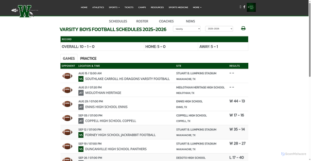 Security scan screenshot of https://www.hachiesports.org/sport/football/boys/?tab=schedule