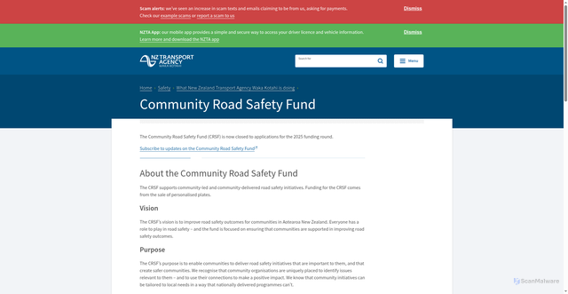 Security scan screenshot of http://www.roadsafety.govt.nz/