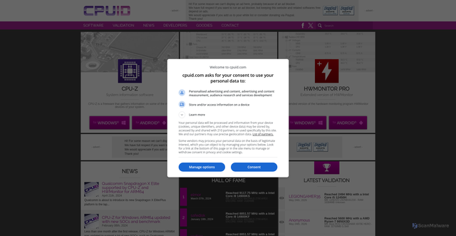 Security scan screenshot of https://www.cpuid.com