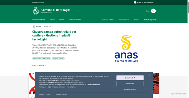 Security scan screenshot of https://www.comune.battipaglia.sa.it/
