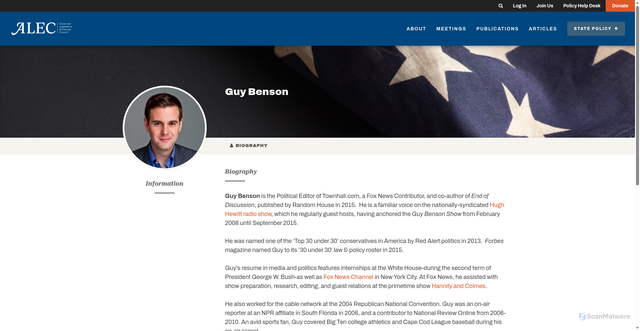 Security scan screenshot of https://alec.org/person/guy-benson/