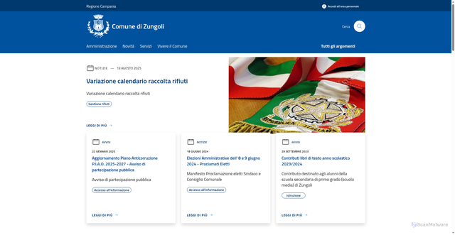 Security scan screenshot of https://comune.zungoli.av.it/it