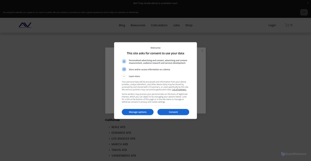 Security scan screenshot of https://www.airmanvision.com/air-force-bases
