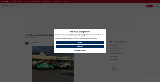 Security scan screenshot of https://community.cartalk.com/t/is-tesla-introducing-a-bargain-version-of-their-cybertruck/197659