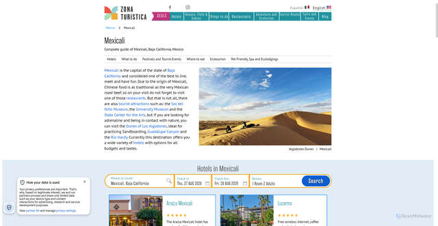 Security scan screenshot of https://www.zonaturistica.com/en/destinations/baja-california/mexicali