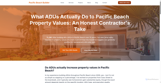 Security scan screenshot of https://tp-5.pages.dev/adu-property-values-pacific-beach-2025/