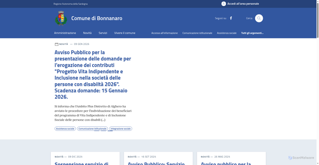 Security scan screenshot of https://www.comune.bonnanaro.ss.it/