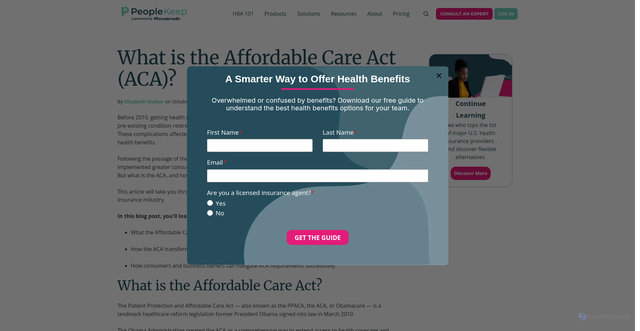 Security scan screenshot of https://www.peoplekeep.com/blog/what-is-the-affordable-care-act-aca
