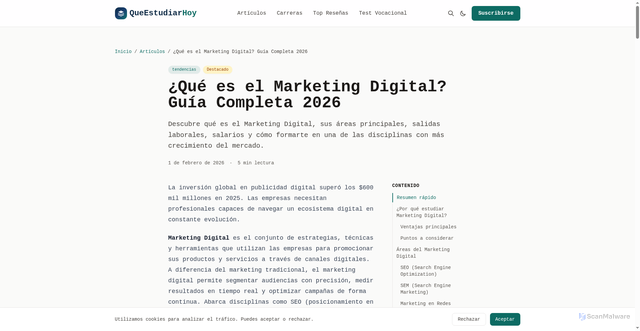 Security scan screenshot of https://queestudiarhoy.pages.dev/articulos/que-es-marketing-digital/