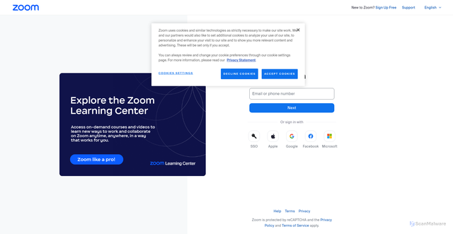 Security scan screenshot of https://us06web.zoom.us/signin