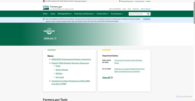 Security scan screenshot of https://www.farmers.gov/