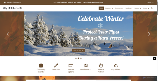 Security scan screenshot of https://cityofrobertsidaho.gov/