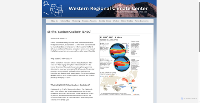 Security scan screenshot of https://wrcc.dri.edu/Climate/enso.php