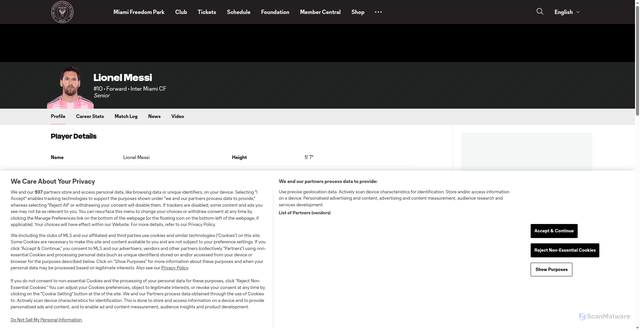 Security scan screenshot of https://www.intermiamicf.com/players/lionel-messi/