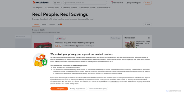 Security scan screenshot of https://www.hotukdeals.com