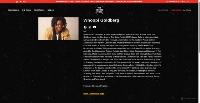 Security scan screenshot of https://thecomedystore.com/comedians/whoopie-goldberg/