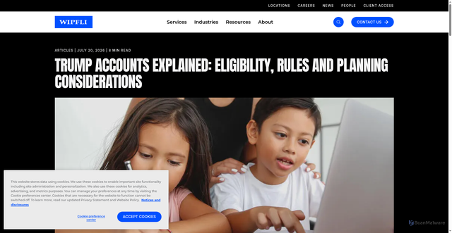 Security scan screenshot of https://www.wipfli.com/insights/articles/trump-accounts-explained-eligibility-rules-and-planning-considerations